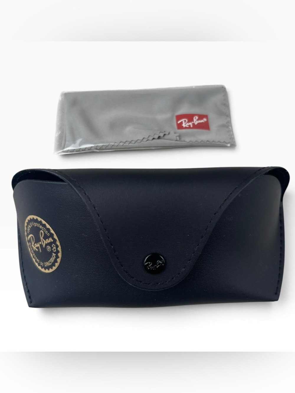 Ray-Ban Black Leather Sunglass Case with Gray Microfiber Cloth